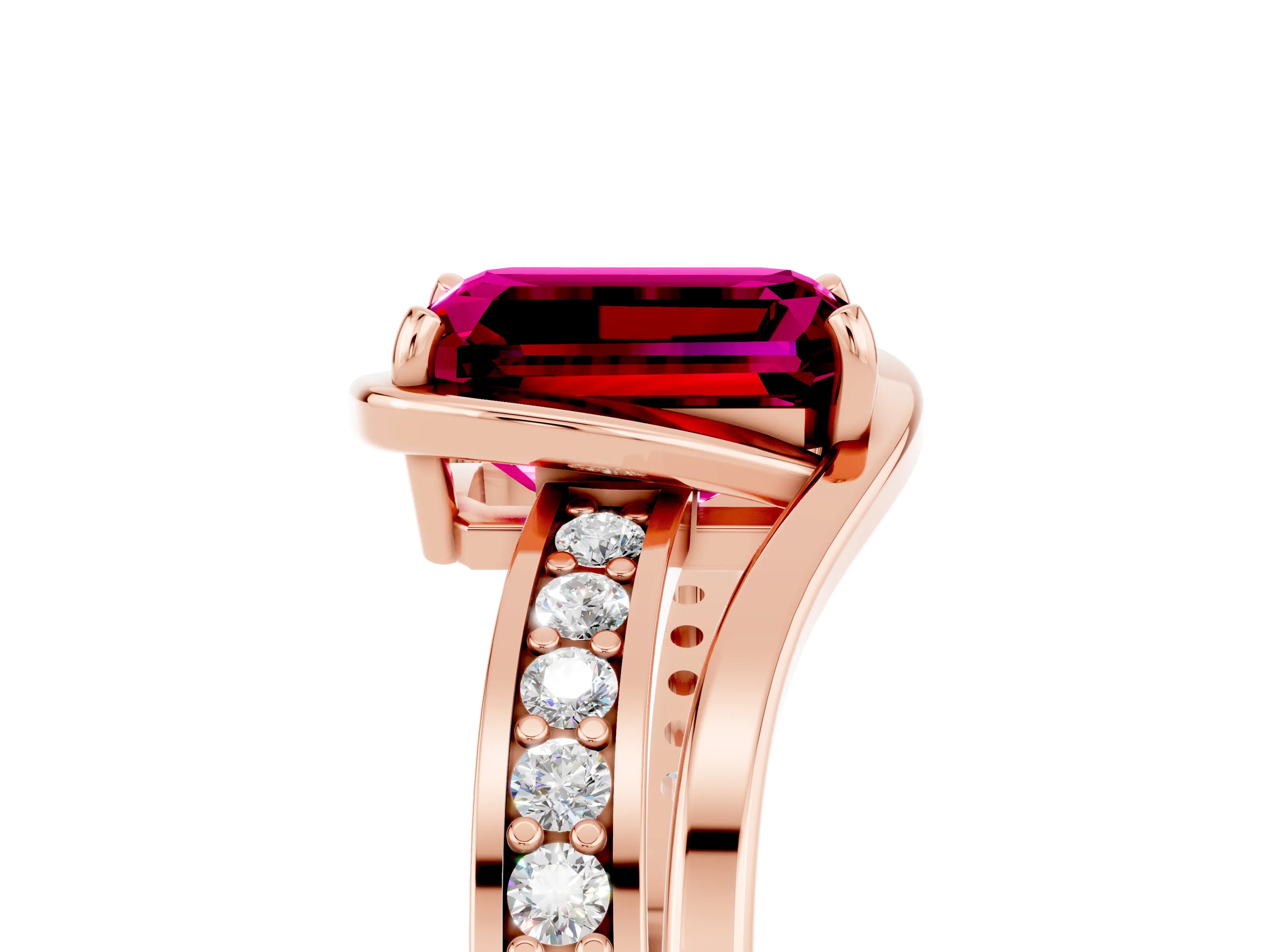 Rose gold Emerald Cut Garnet Solitaire Ring with Split Shank and Prong Setting_5