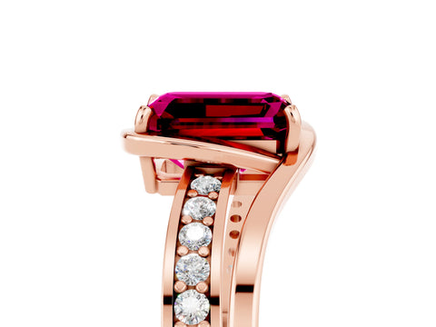Rose gold Emerald Cut Garnet Solitaire Ring with Split Shank and Prong Setting_5