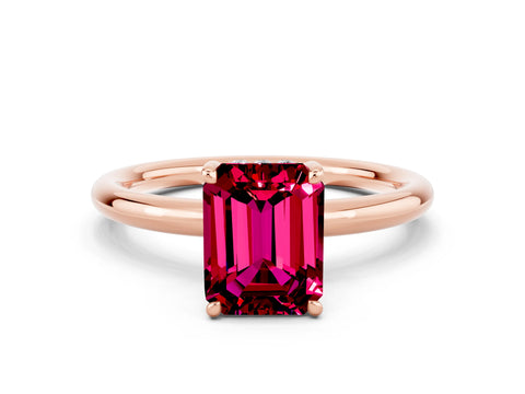 Rose gold Emerald Cut Garnet Solitaire Ring with Thin Band and Four-Prong Setting_12
