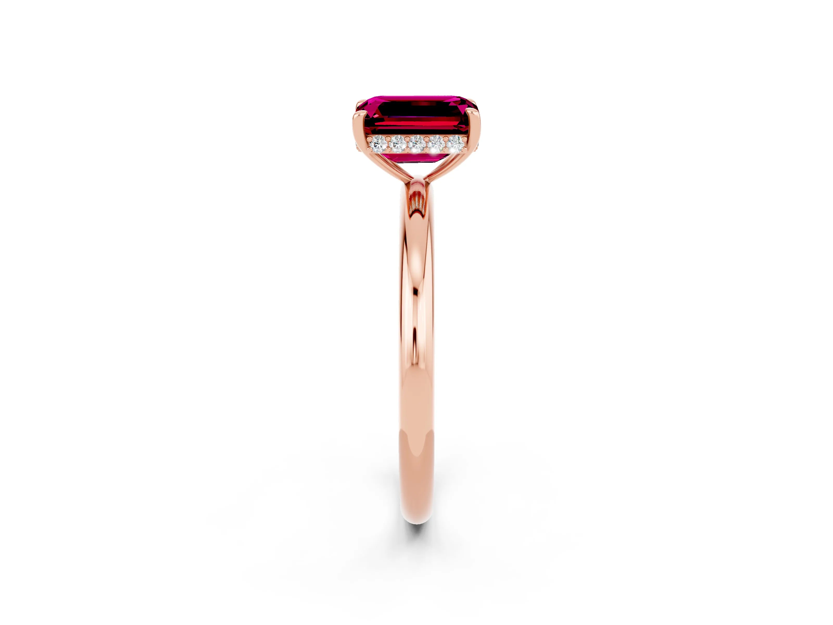 Rose gold Emerald Cut Garnet Solitaire Ring with Thin Band and Four-Prong Setting_14