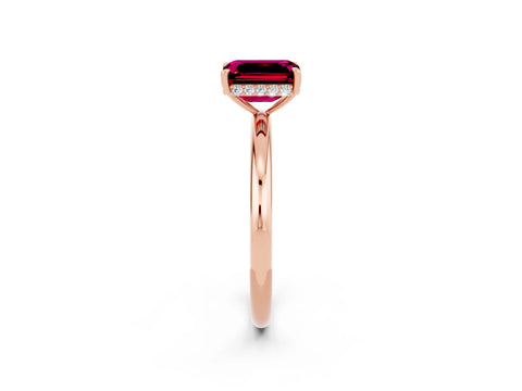 Rose gold Emerald Cut Garnet Solitaire Ring with Thin Band and Four-Prong Setting_14