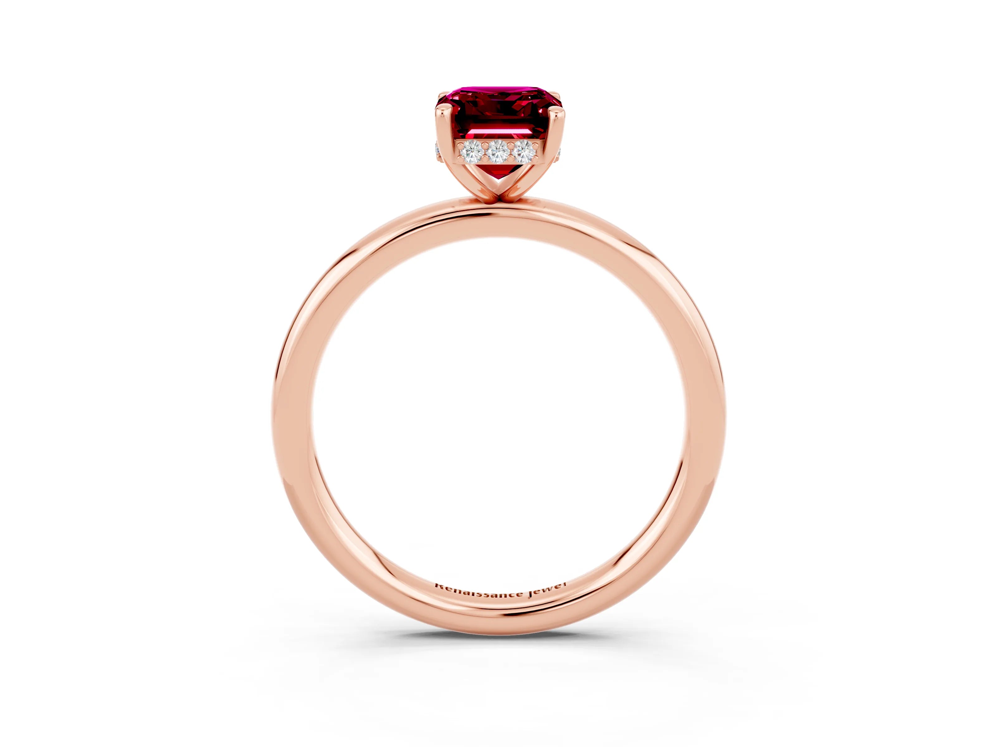 Rose gold Emerald Cut Garnet Solitaire Ring with Thin Band and Four-Prong Setting_15