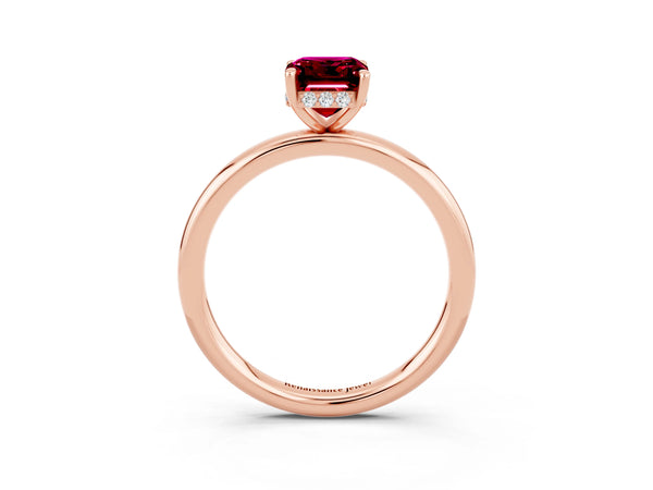 Rose gold Emerald Cut Garnet Solitaire Ring with Thin Band and Four-Prong Setting