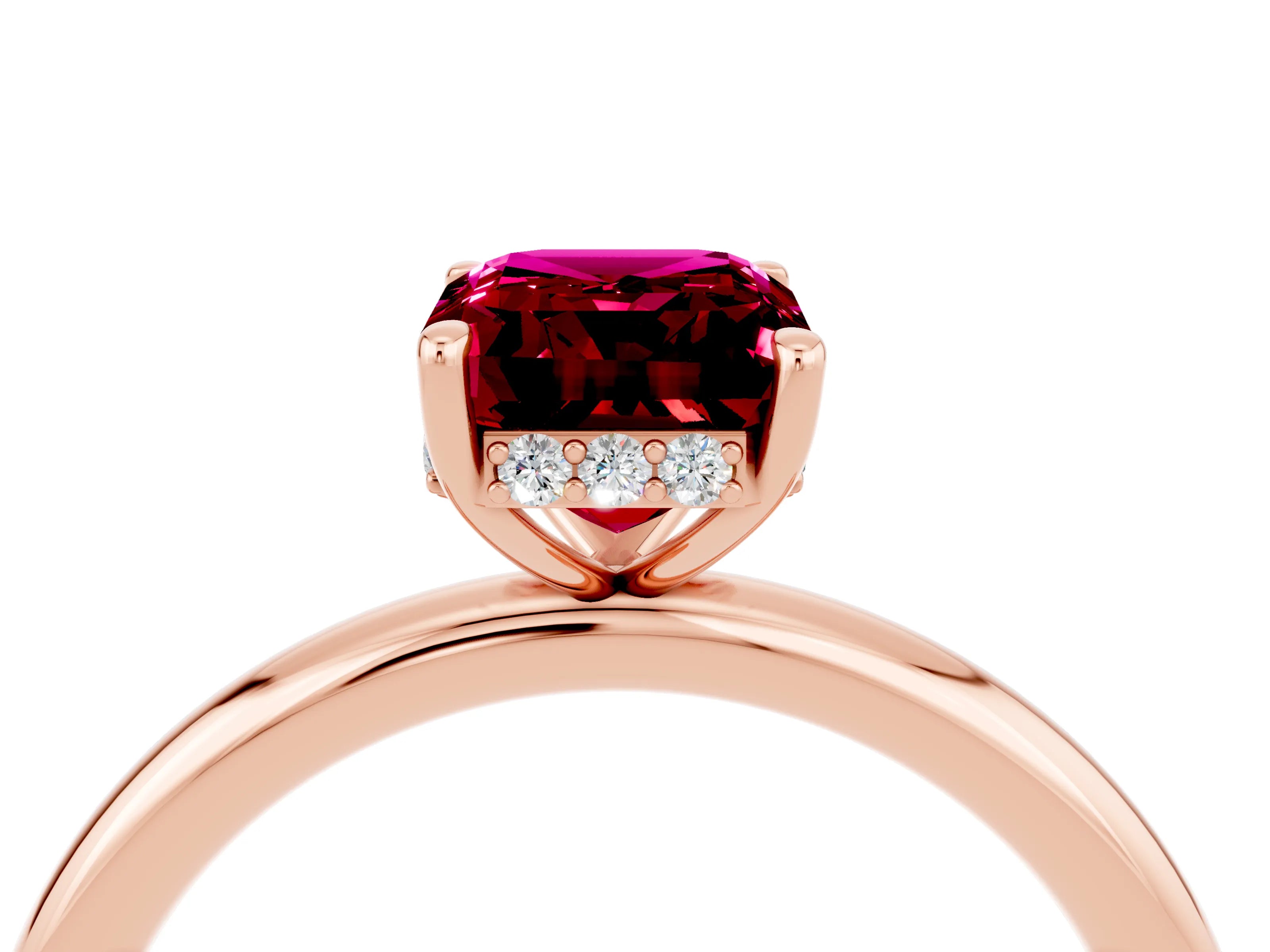 Rose gold Emerald Cut Garnet Solitaire Ring with Thin Band and Four-Prong Setting_16