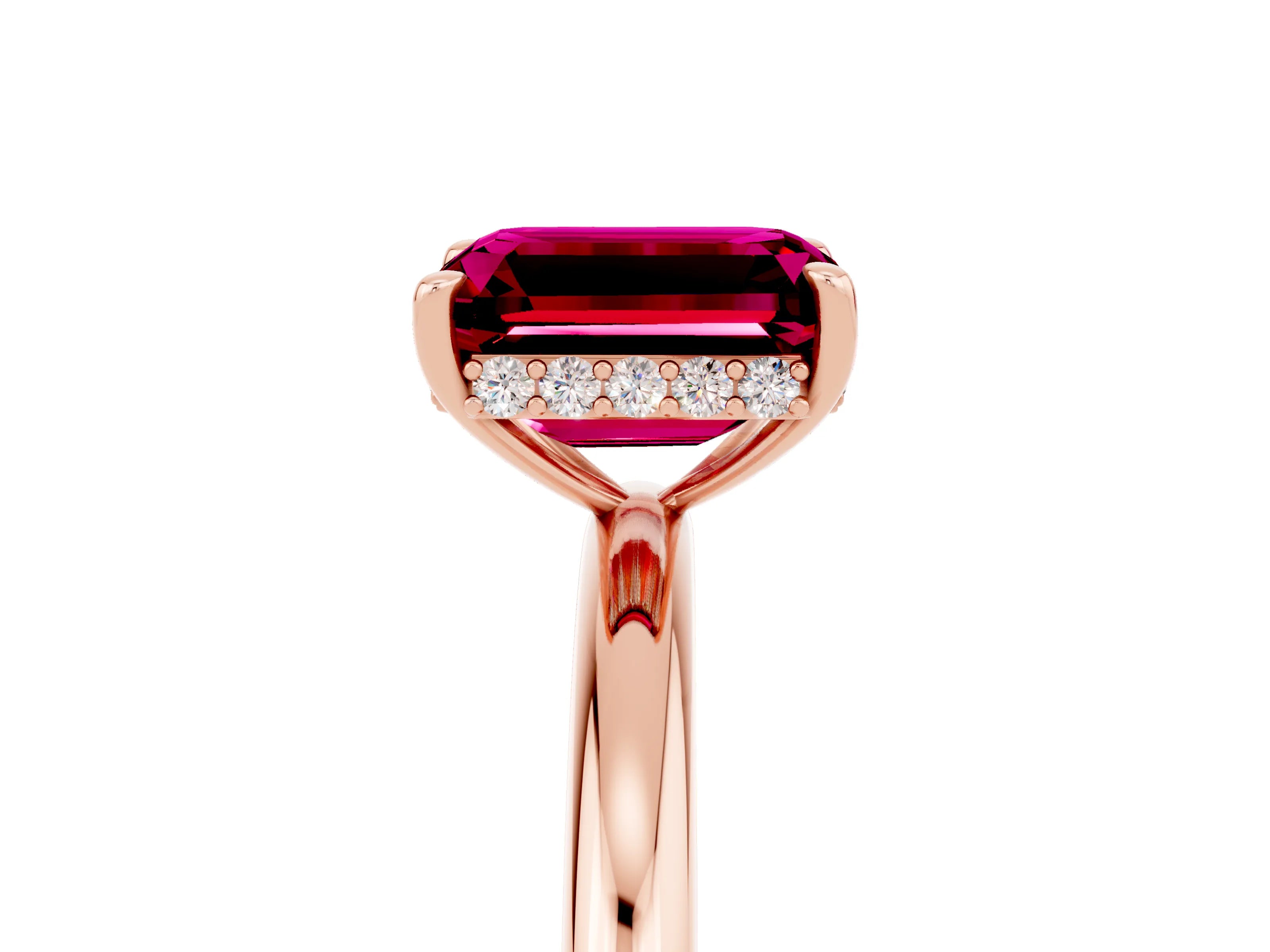 Rose gold Emerald Cut Garnet Solitaire Ring with Thin Band and Four-Prong Setting_17