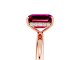 Rose gold Emerald Cut Garnet Solitaire Ring with Thin Band and Four-Prong Setting_17