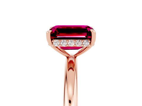 Rose gold Emerald Cut Garnet Solitaire Ring with Thin Band and Four-Prong Setting_17