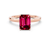 Rose gold Emerald Cut Garnet Solitaire Ring with Thin Band and Prong Setting_12