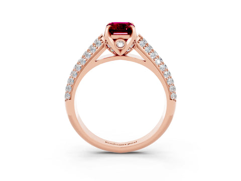 Rose gold Emerald Cut Garnet Solitaire Ring with Three-Row Pavé Band and Four-Prong Setting_15