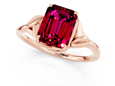 Rose gold Emerald Cut Garnet Solitaire Ring with Twist Band and Four-Prong Setting_25