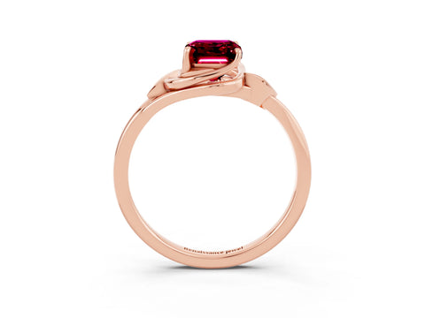 Rose gold Emerald Cut Garnet Solitaire Ring with Twist Band and Four-Prong Setting_27