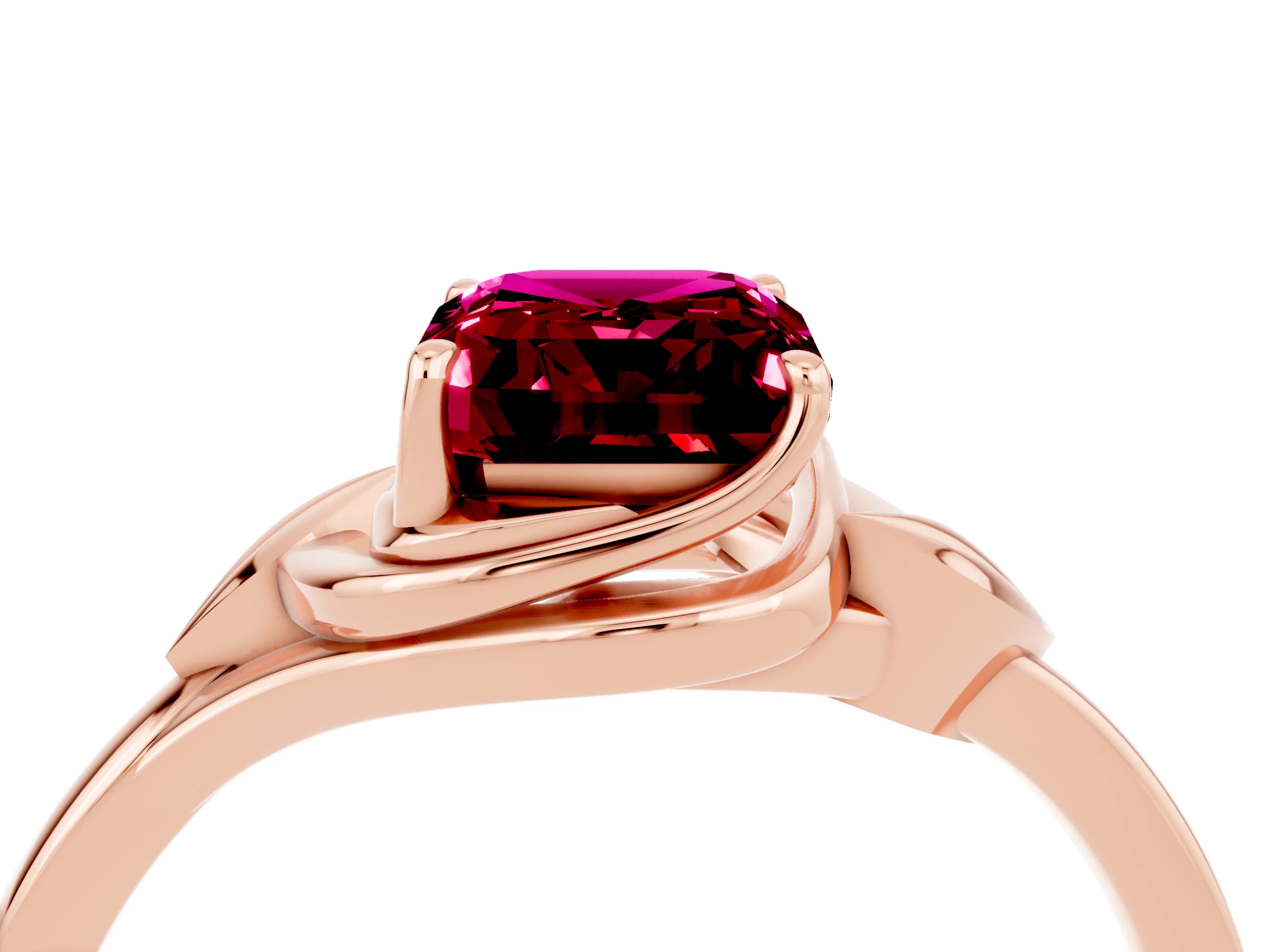 Rose gold Emerald Cut Garnet Solitaire Ring with Twist Band and Four-Prong Setting_28