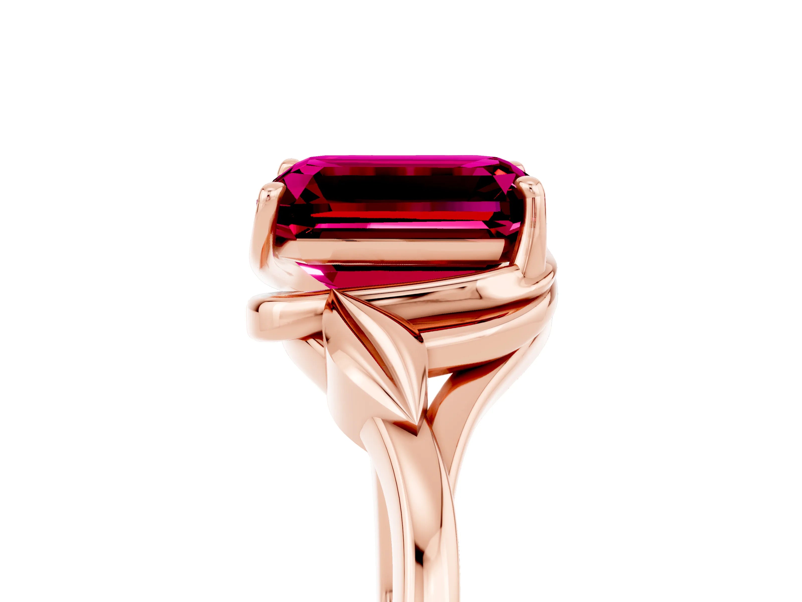 Rose gold Emerald Cut Garnet Solitaire Ring with Twist Band and Four-Prong Setting_29