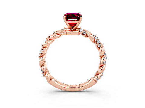 Rose gold Emerald Cut Garnet Solitaire Ring with Twisted Band and Pavé Accents_3