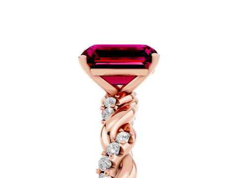 Rose gold Emerald Cut Garnet Solitaire Ring with Twisted Band and Pavé Accents_5