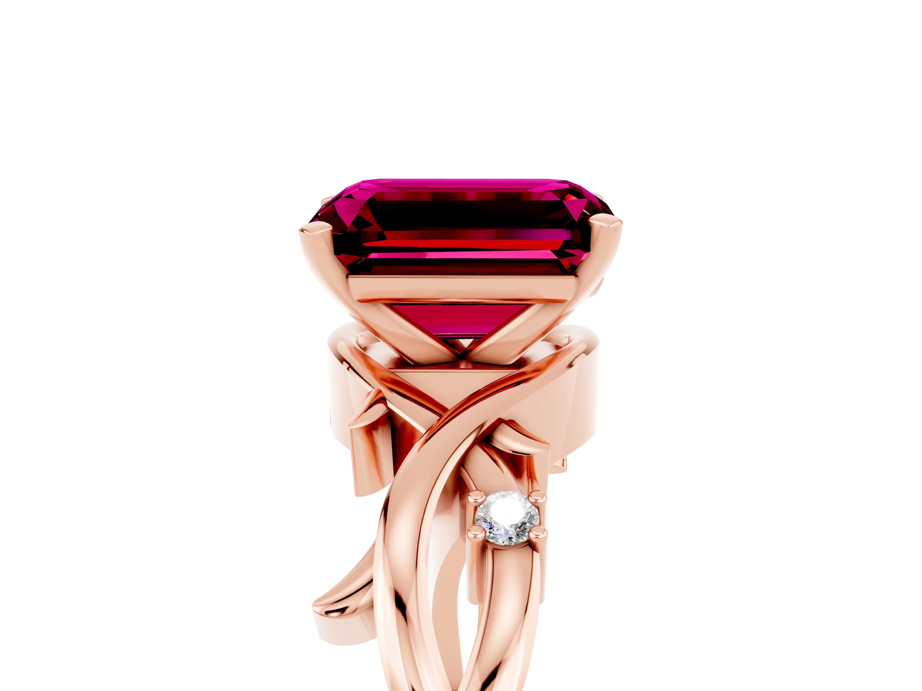 Rose gold Emerald Cut Garnet Solitaire Ring with Twisted Band and Prong Setting_5