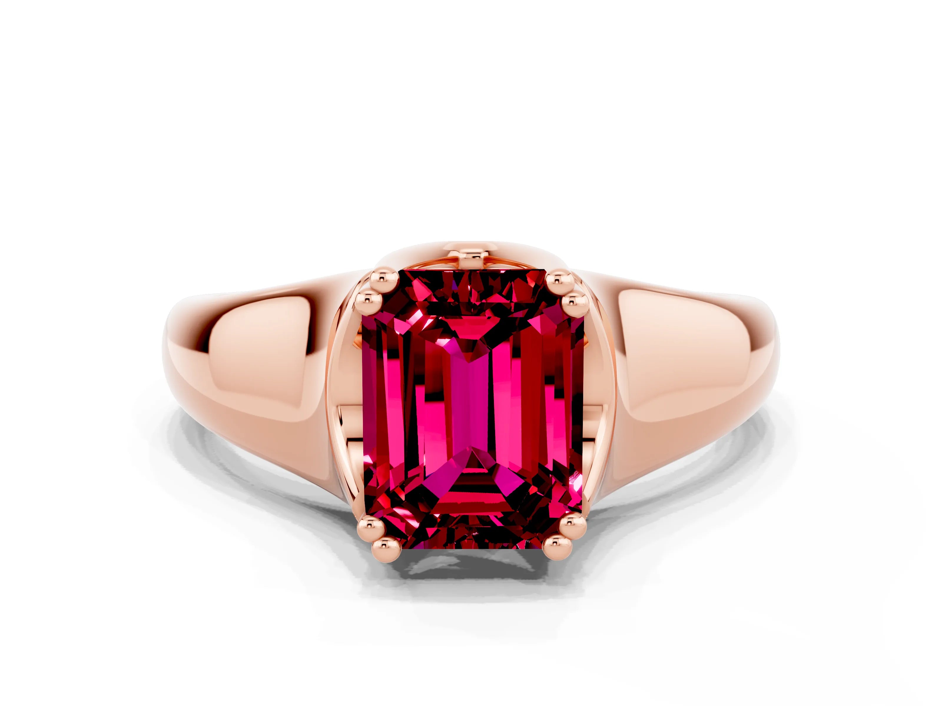 Rose gold Emerald Cut Garnet Solitaire Ring with Wide Band and Prong Setting