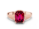 Rose gold Emerald Cut Garnet Solitaire Ring with Wide Band and Prong Setting