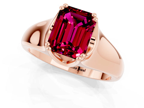 Rose gold Emerald Cut Garnet Solitaire Ring with Wide Band and Prong Setting_1