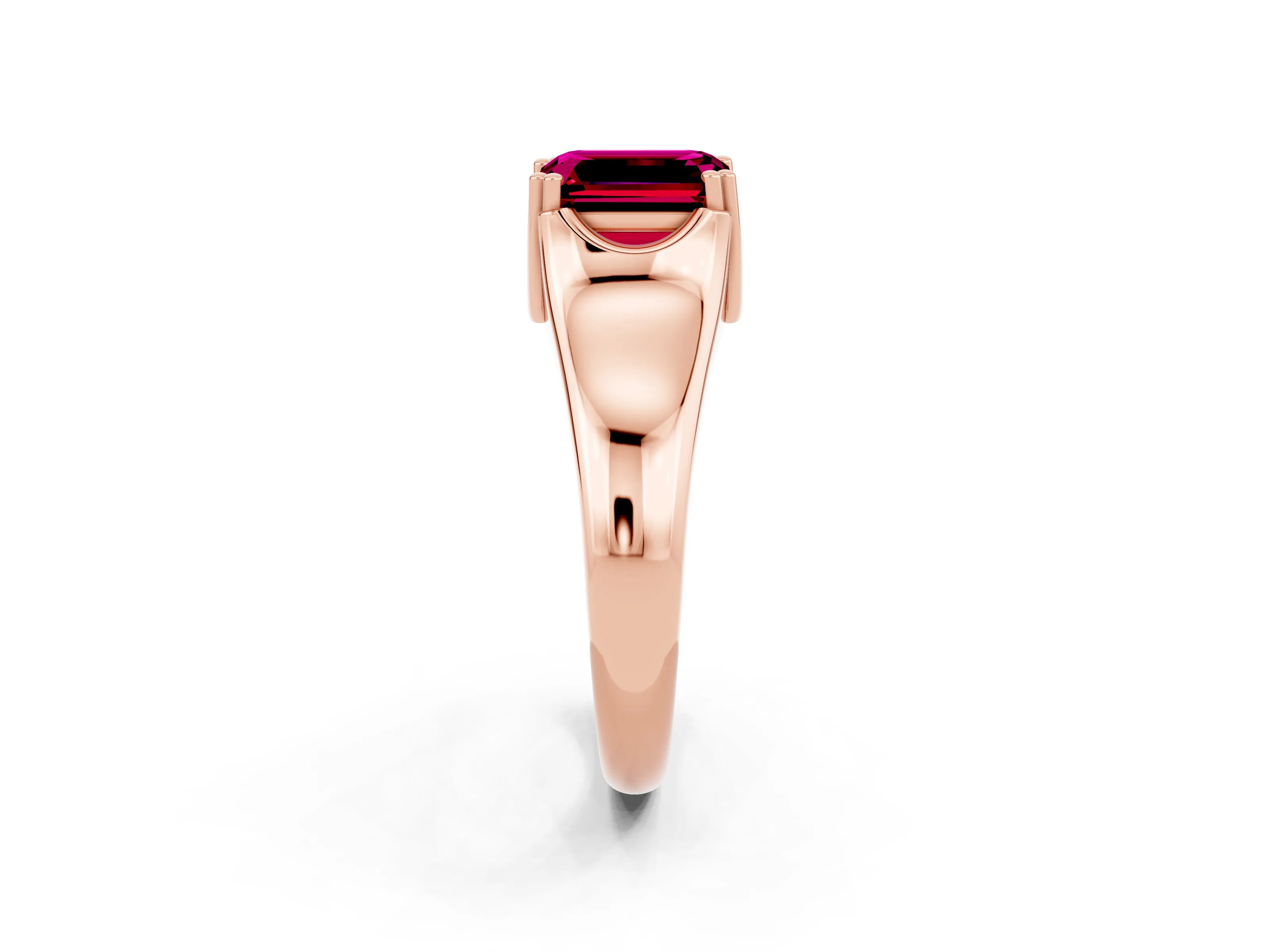 Rose gold Emerald Cut Garnet Solitaire Ring with Wide Band and Prong Setting_2