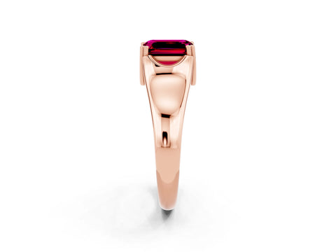 Rose gold Emerald Cut Garnet Solitaire Ring with Wide Band and Prong Setting_2