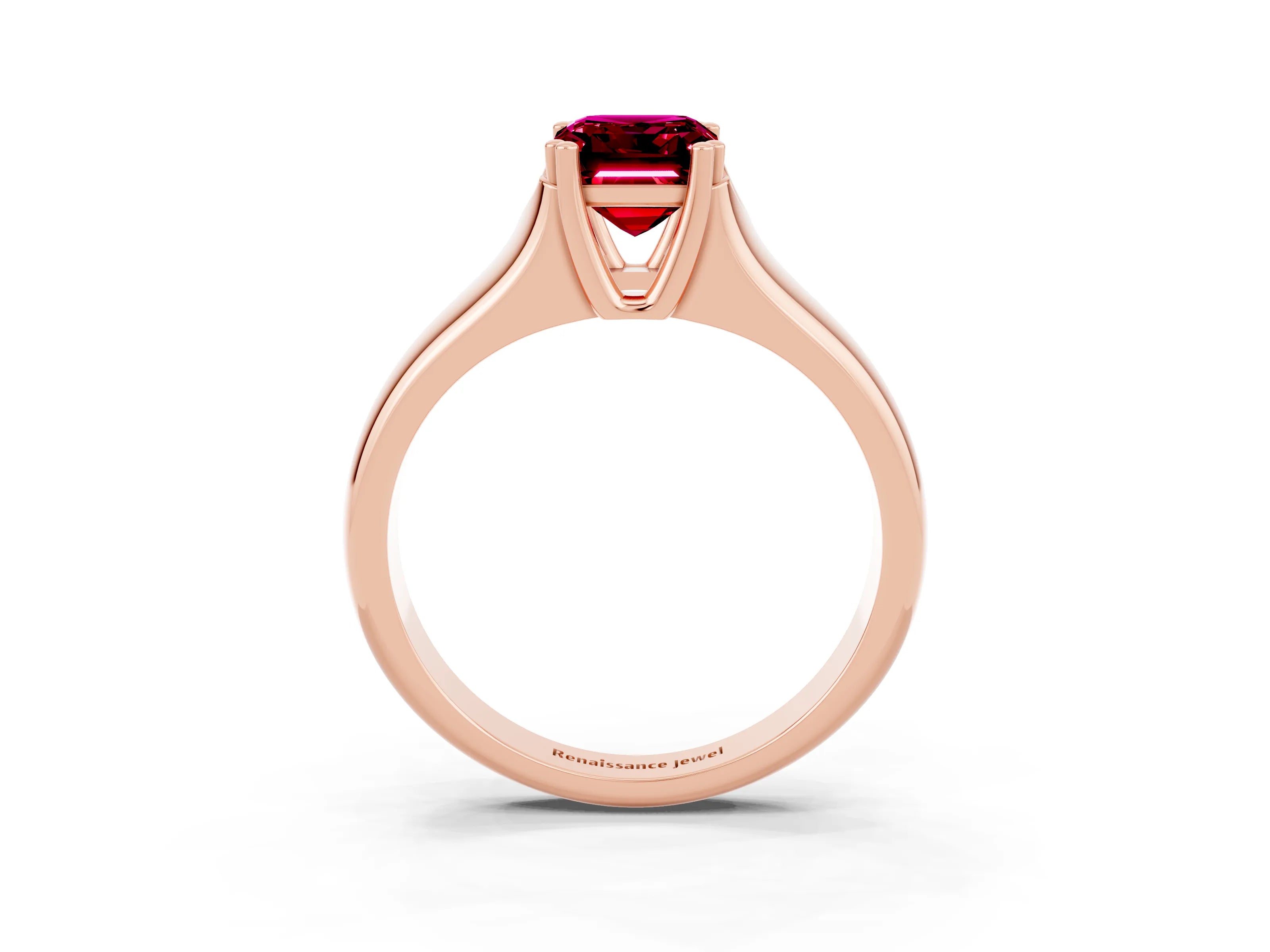 Rose gold Emerald Cut Garnet Solitaire Ring with Wide Band and Prong Setting_3