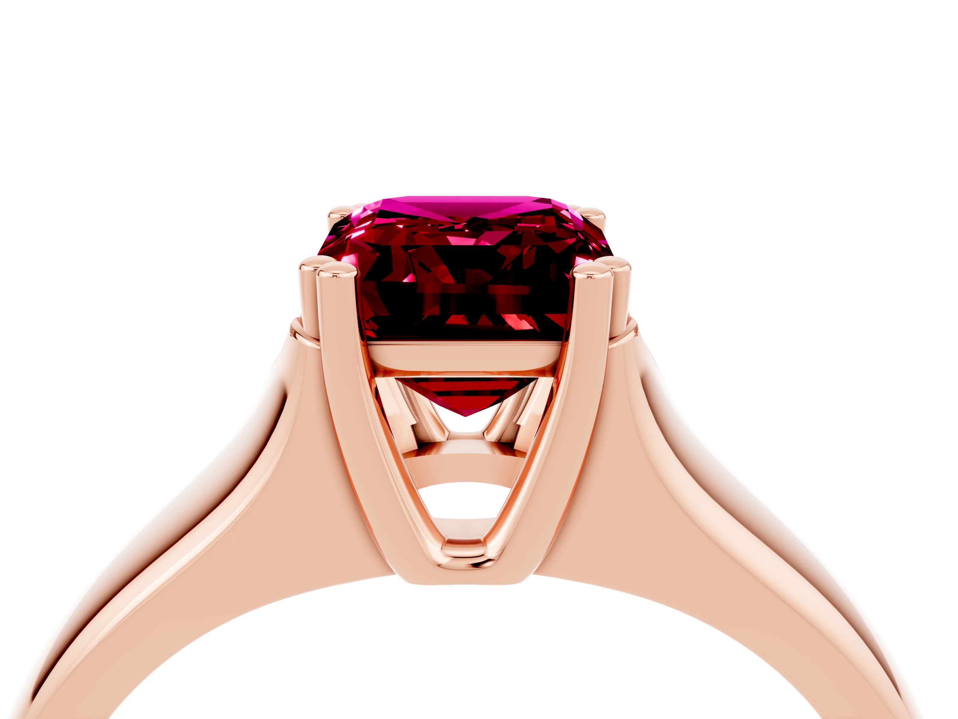 Rose gold Emerald Cut Garnet Solitaire Ring with Wide Band and Prong Setting_4