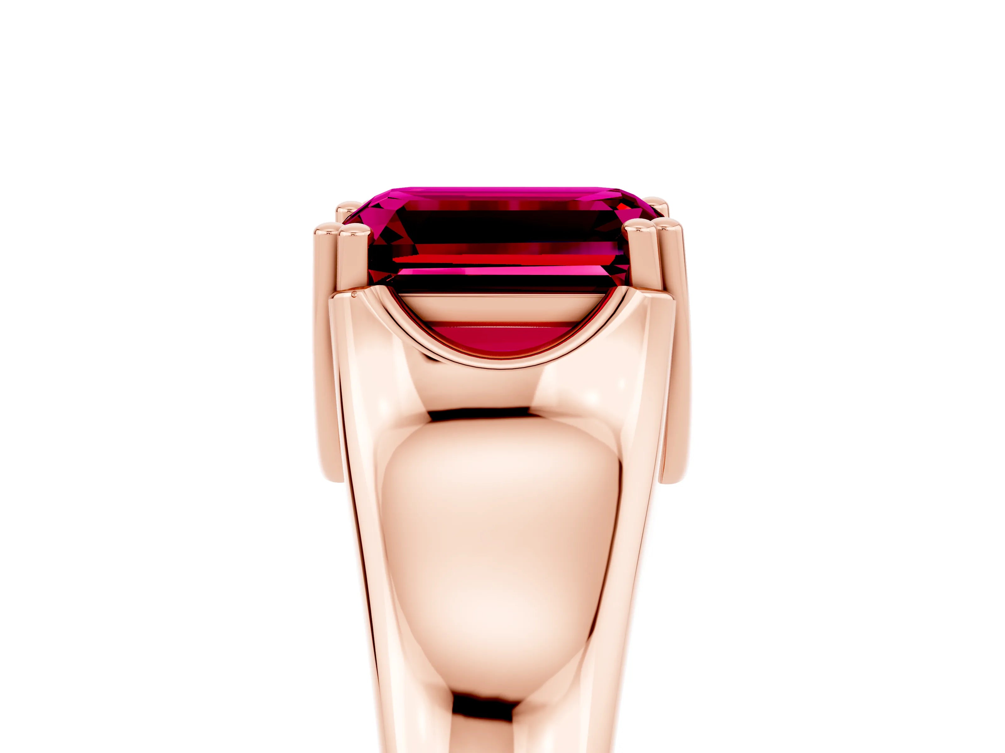Rose gold Emerald Cut Garnet Solitaire Ring with Wide Band and Prong Setting_5