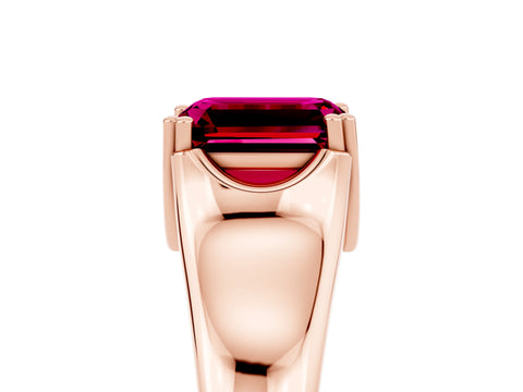 Rose gold Emerald Cut Garnet Solitaire Ring with Wide Band and Prong Setting_5