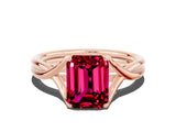 Rose gold Emerald Cut Garnet Solitaire Twist Band Prong Setting Ring_48