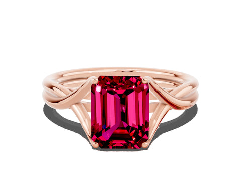 Rose gold Emerald Cut Garnet Solitaire Twist Band Prong Setting Ring_48