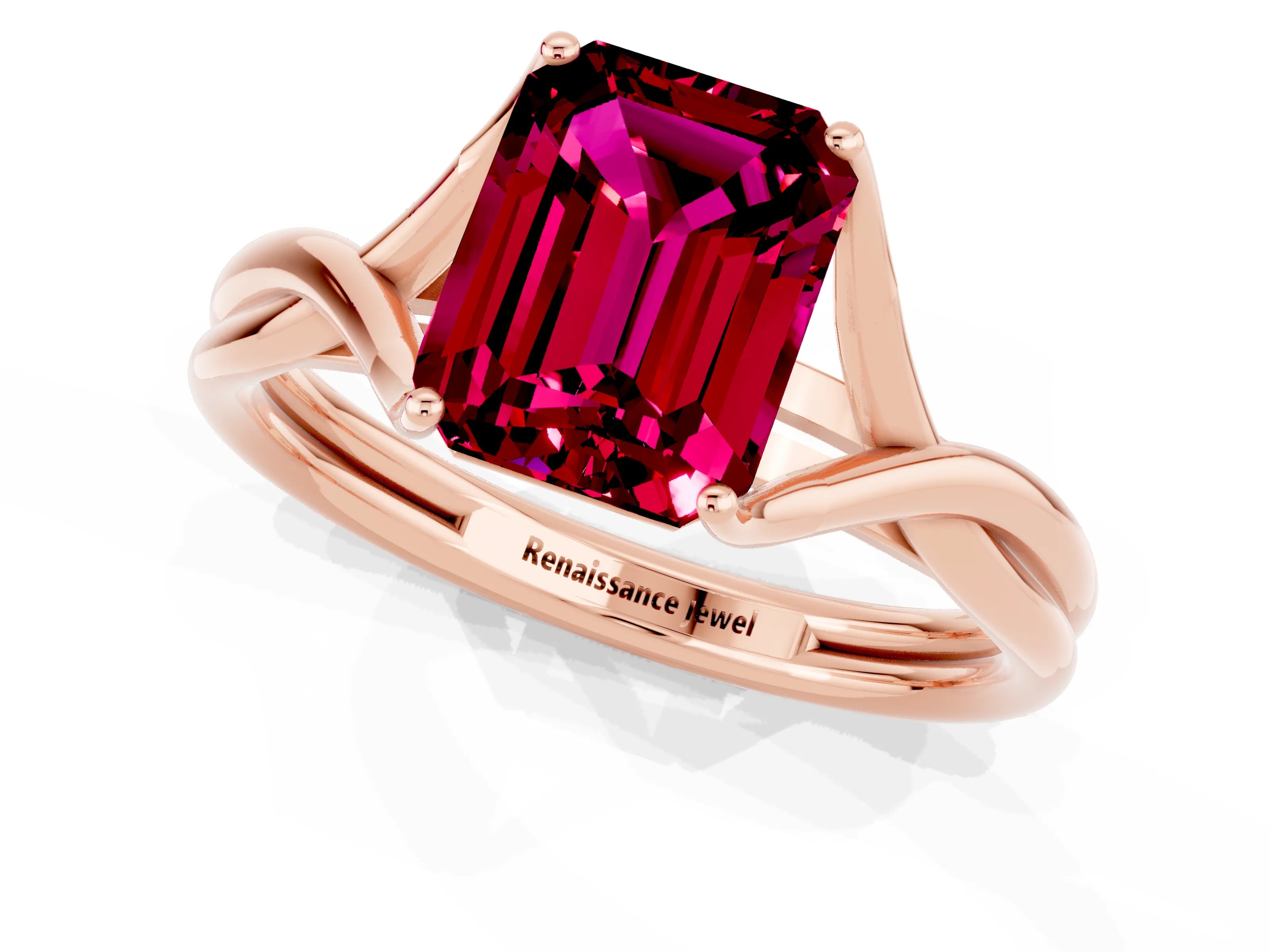 Rose gold Emerald Cut Garnet Solitaire Twist Band Prong Setting Ring_49