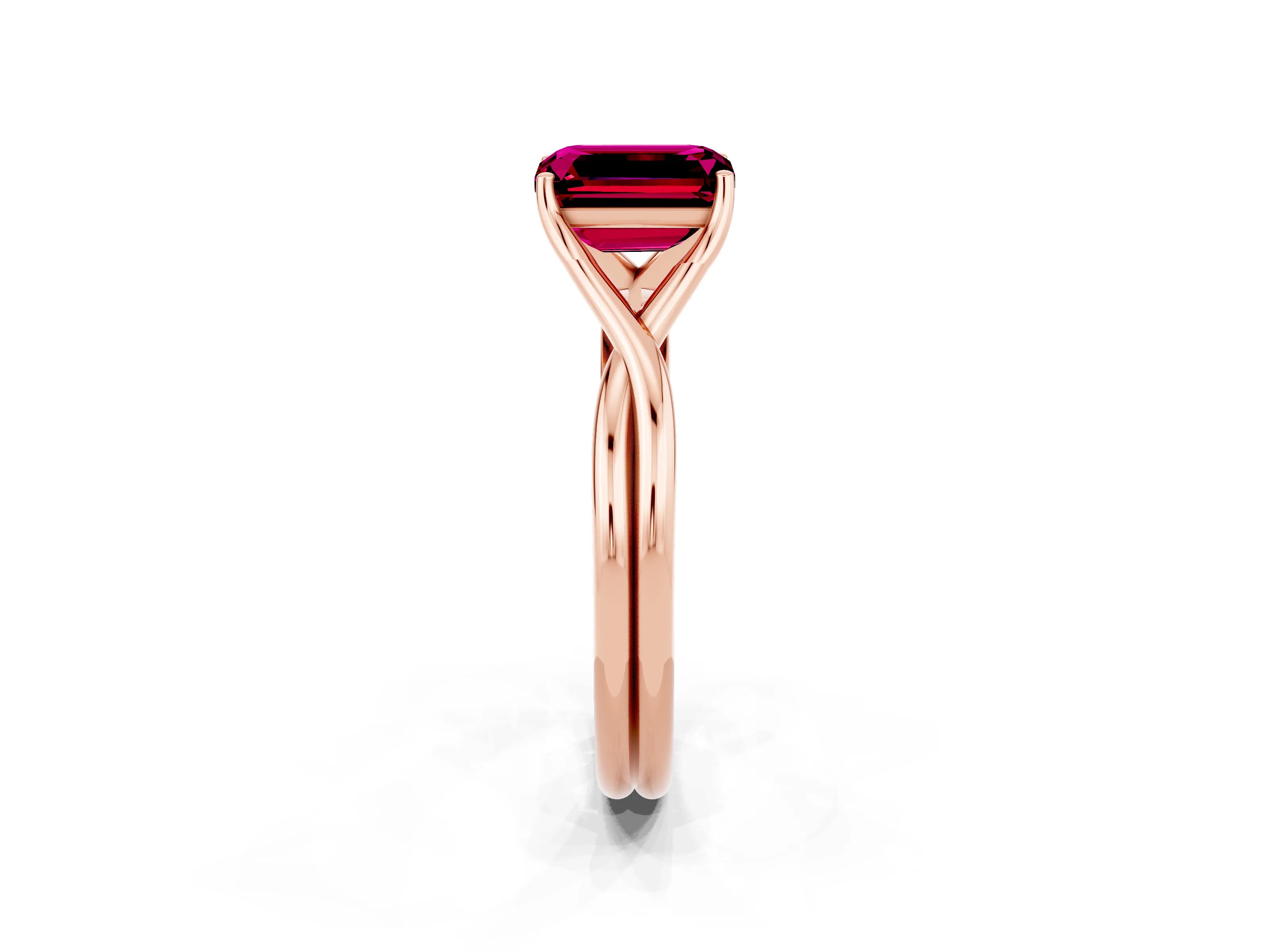 Rose gold Emerald Cut Garnet Solitaire Twist Band Prong Setting Ring_50