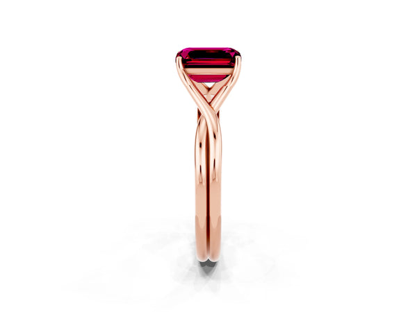Rose gold Emerald Cut Garnet Solitaire Twist Band Prong Setting Ring