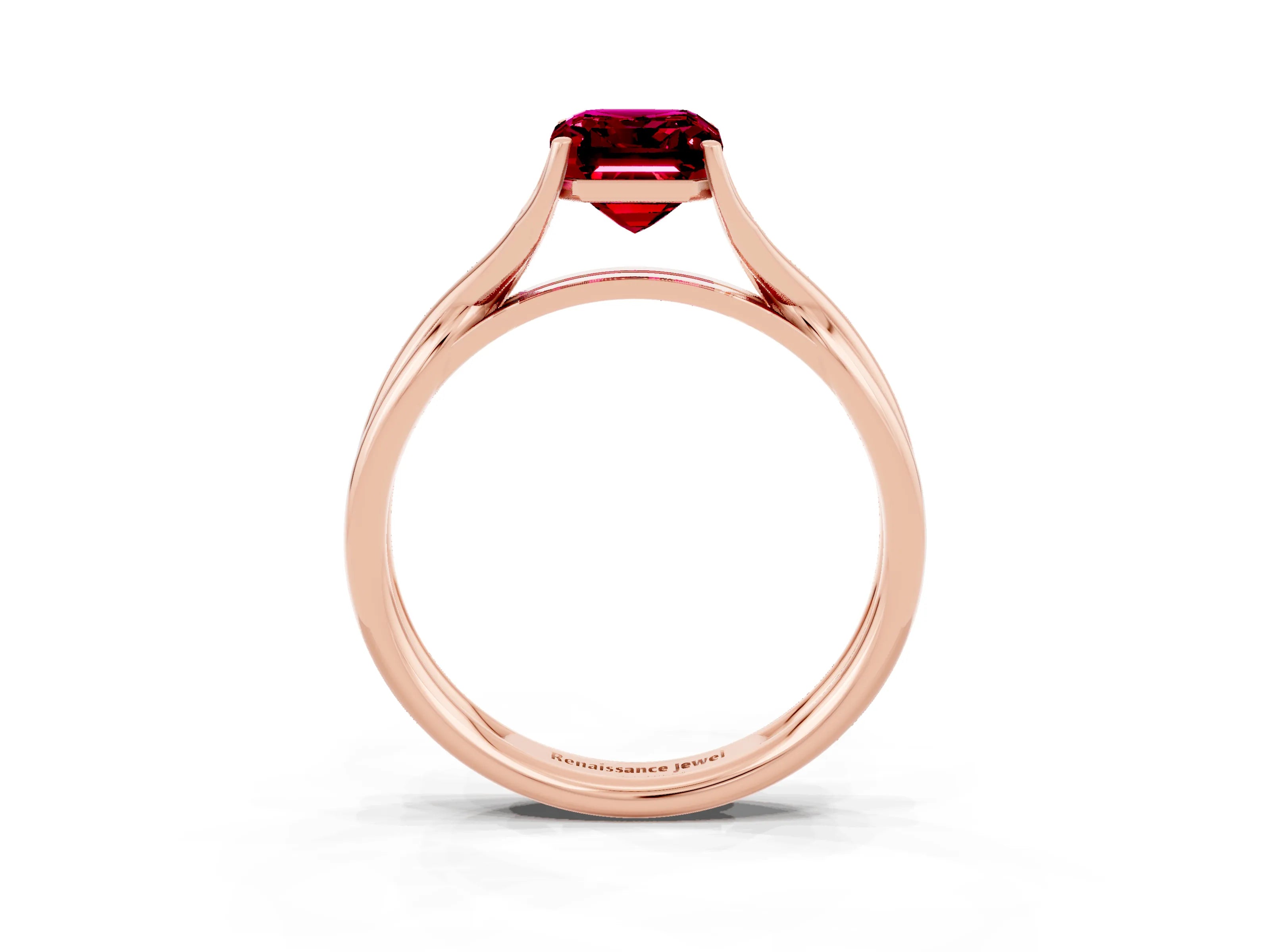 Rose gold Emerald Cut Garnet Solitaire Twist Band Prong Setting Ring_51