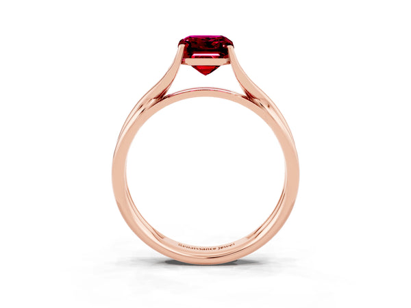 Rose gold Emerald Cut Garnet Solitaire Twist Band Prong Setting Ring