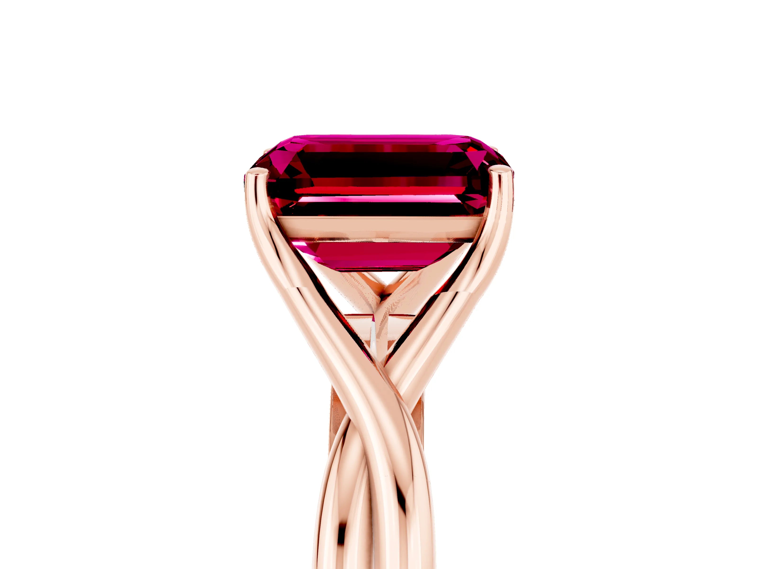 Rose gold Emerald Cut Garnet Solitaire Twist Band Prong Setting Ring_53