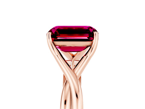 Rose gold Emerald Cut Garnet Solitaire Twist Band Prong Setting Ring_53