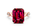 Rose gold Emerald Cut Garnet Solitaire Twisted Band with Round  Accents and Prong Setting_12