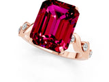 Rose gold Emerald Cut Garnet Solitaire Twisted Band with Round  Accents and Prong Setting_13