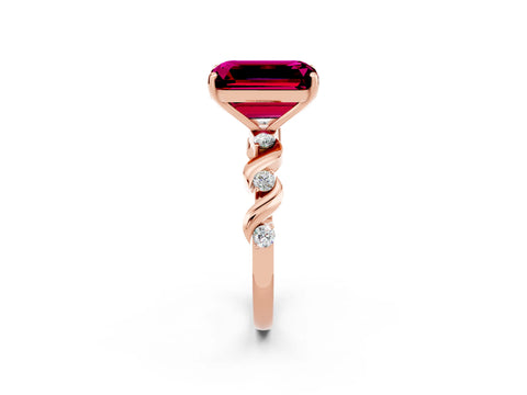 Rose gold Emerald Cut Garnet Solitaire Twisted Band with Round  Accents and Prong Setting_14