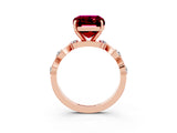 Rose gold Emerald Cut Garnet Solitaire Twisted Band with Round  Accents and Prong Setting_15