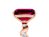 Rose gold Emerald Cut Garnet Solitaire Twisted Band with Round  Accents and Prong Setting_17