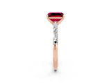 Rose gold Emerald Cut Garnet Solitaire with Side Baguettes and Channel Set Band_2
