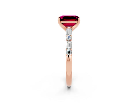 Rose gold Emerald Cut Garnet Solitaire with Side Baguettes and Channel Set Band_2