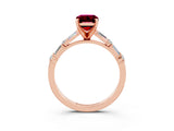 Rose gold Emerald Cut Garnet Solitaire with Side Baguettes and Channel Set Band_3