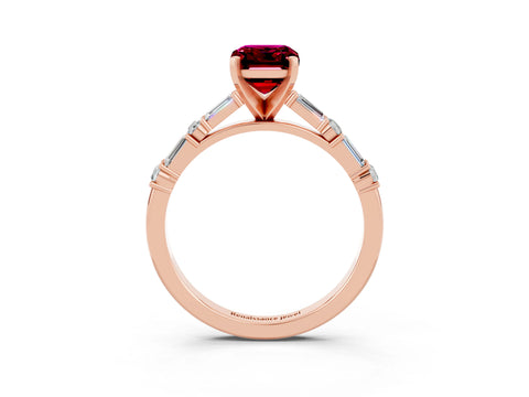 Rose gold Emerald Cut Garnet Solitaire with Side Baguettes and Channel Set Band_3