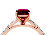 Rose gold Emerald Cut Garnet Solitaire with Side Baguettes and Channel Set Band_4