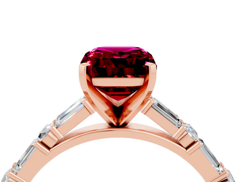 Rose gold Emerald Cut Garnet Solitaire with Side Baguettes and Channel Set Band_4