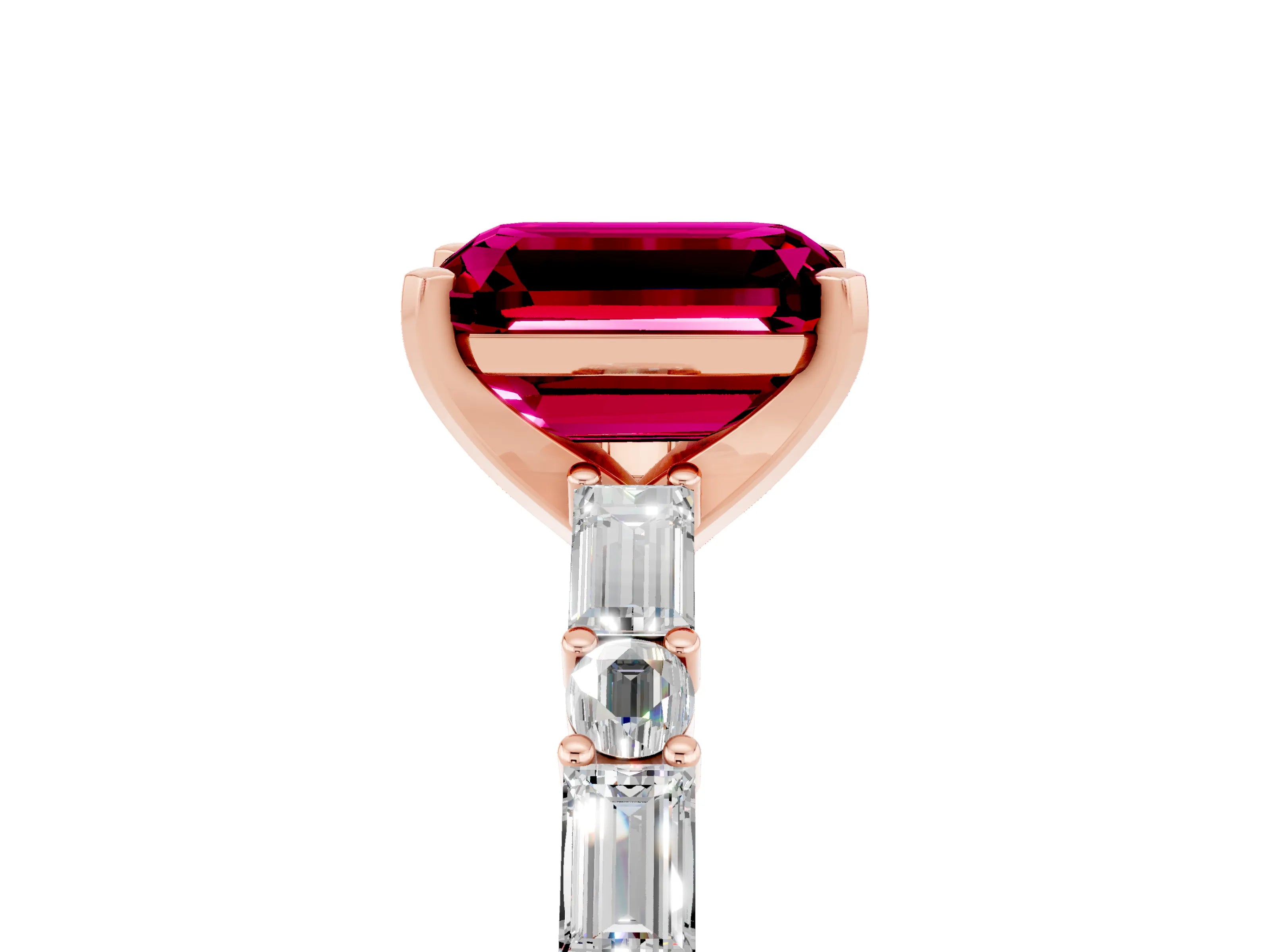 Rose gold Emerald Cut Garnet Solitaire with Side Baguettes and Channel Set Band_5